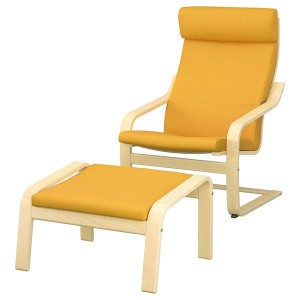 IKEA POÄNG armchair and ottoman, birch veneer/Skiftebo yellow , IKEA Sale | 04265ZROH