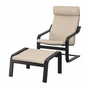 IKEA POÄNG armchair and ottoman, black-brown/Hillared beige , IKEA Sale | 60547YCAK