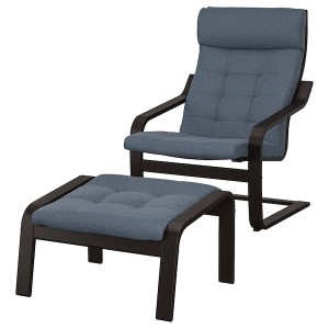 IKEA POÄNG armchair and ottoman, black-brown/Gunnared blue , IKEA Sale | 41706SABL