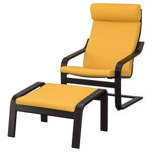 IKEA POÄNG armchair and ottoman, black-brown/Skiftebo yellow , IKEA Sale | 34612ZYUT