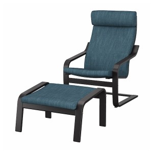 IKEA POÄNG armchair and ottoman, black-brown/Hillared dark blue , IKEA Sale | 57641AWQY