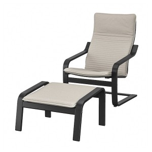 IKEA POÄNG armchair and ottoman, black-brown/Knisa light beige , IKEA Sale | 45691LXET