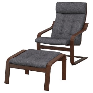 IKEA POÄNG armchair and ottoman, brown/Gunnared dark gray , IKEA Sale | 01394JCKQ