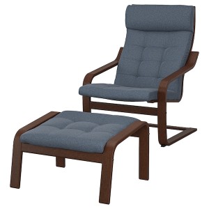 IKEA POÄNG armchair and ottoman, brown/Gunnared blue , IKEA Sale | 74051KWQB