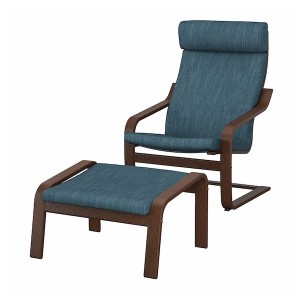 IKEA POÄNG armchair and ottoman, brown/Hillared dark blue , IKEA Sale | 76892KYMN