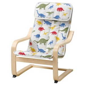 IKEA POÄNG kid's armchair, birch veneer/Medskog dinosaur pattern , IKEA Sale | 67841NOHF