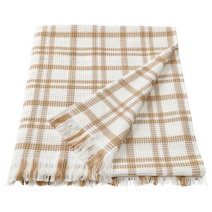 IKEA SIKELVINGE throw, white dark beige/check, 51x67 in , IKEA Sale | 75432FQCS