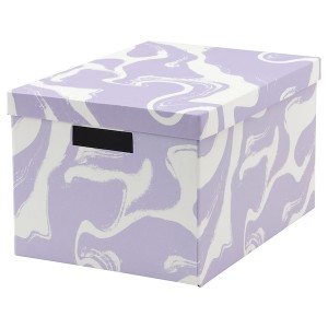 IKEA TJENA storage box with lid, patterned/lilac white, 9 ¾x13 ¾x7 ¾ in , IKEA Sale | 65409KAZL