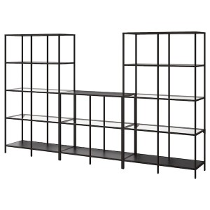 IKEA VITTSJÖ storage combination, black-brown/glass, 118 1/8x14 1/8x68 7/8 in , IKEA Sale | 43528BLZN