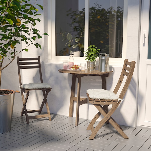 IKEA ASKHOLMEN Chair, outdoor, gray-brown foldable gray-brown stained light brown light brown stained , IKEA Sale | 34672UQWD