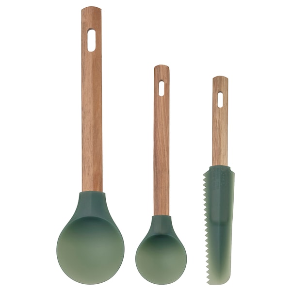 IKEA BÄCKRÖDING spatula, set of 3, wood/dark gray-green , IKEA Sale | 96357EUJG