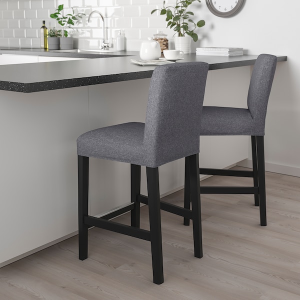 IKEA BERGMUND bar stool with backrest, black/Gunnared medium gray, 24 3/8 in , IKEA Sale | 32068DYZL