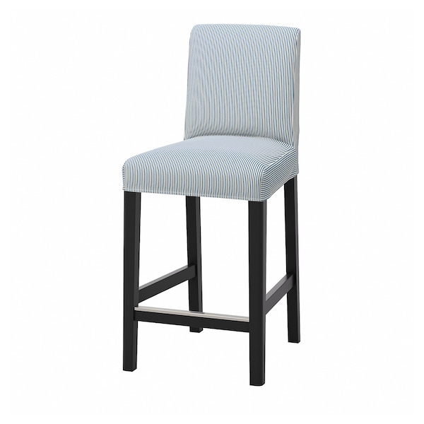 IKEA BERGMUND bar stool with backrest, black/Rommele dark blue/white, 24 3/8 in , IKEA Sale | 46102OVTH