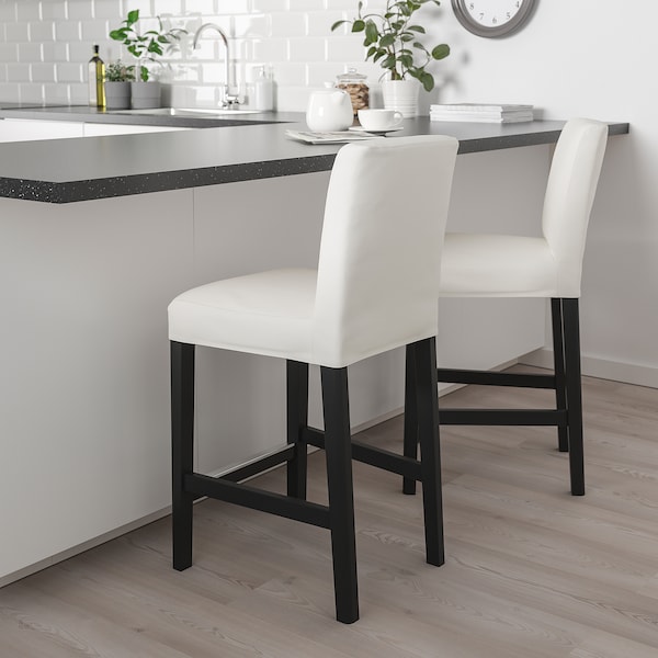 IKEA BERGMUND bar stool with backrest, black/Inseros white, 24 3/8 in , IKEA Sale | 07294YPOI