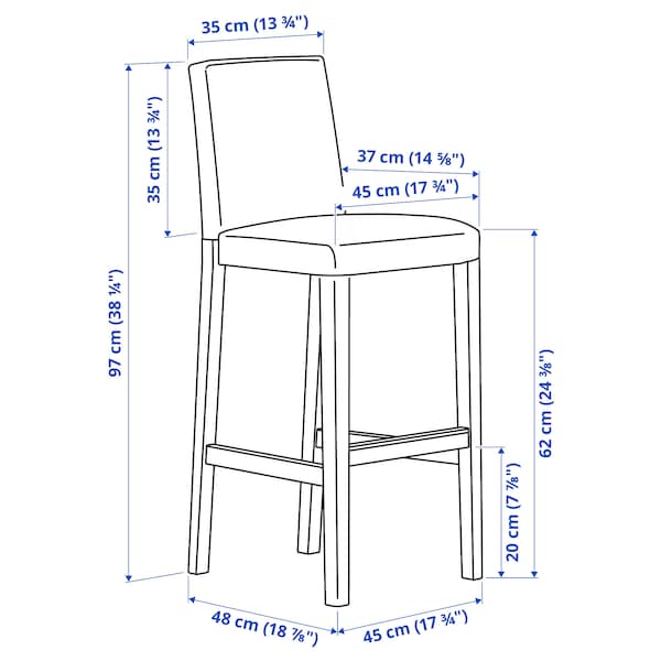 IKEA BERGMUND bar stool with backrest, black/Inseros white, 24 3/8 in , IKEA Sale | 07294YPOI