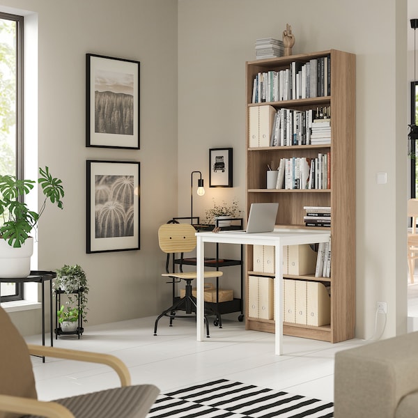 IKEA BILLY Bookcase with desk, oak effect/white, 31 1/2x79 1/2 in , IKEA Sale | 01678DLCQ