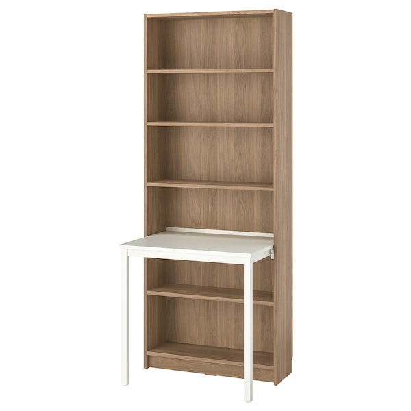 IKEA BILLY Bookcase with desk, oak effect/white, 31 1/2x79 1/2 in , IKEA Sale | 01678DLCQ