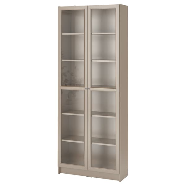 IKEA BILLY Bookcase with glass doors, gray, metallic effect, 31  1/2x11  3/4x79  1/2 in , IKEA Sale | 74216SRBM