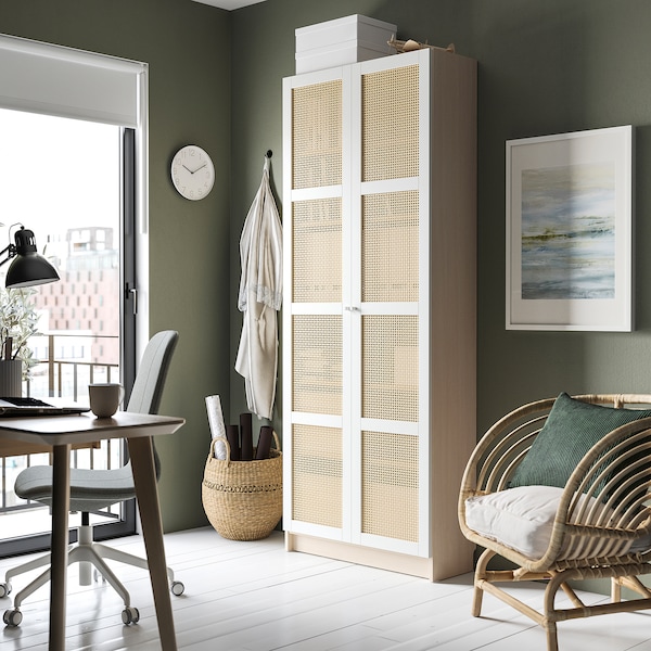 IKEA BILLY / HÖGADAL bookcase with doors, birch effect, 31 1/2x11 3/4x79 1/2 in , IKEA Sale | 50432QTJW