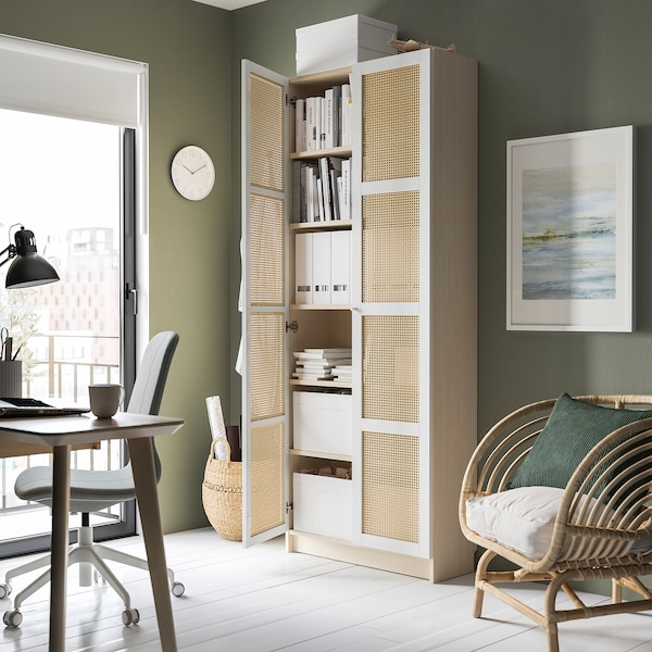 IKEA BILLY / HÖGADAL bookcase with doors, birch effect, 31 1/2x11 3/4x79 1/2 in , IKEA Sale | 50432QTJW