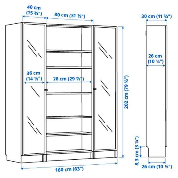 IKEA BILLY / HÖGBO bookcase comb w glass doors, white, 63x79 1/2 in , IKEA Sale | 65374WIFB