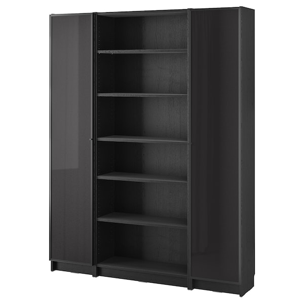 IKEA BILLY / HÖGBO bookcase comb w glass doors, black oak effect, 63x79 1/2 in , IKEA Sale | 19438ZNJO