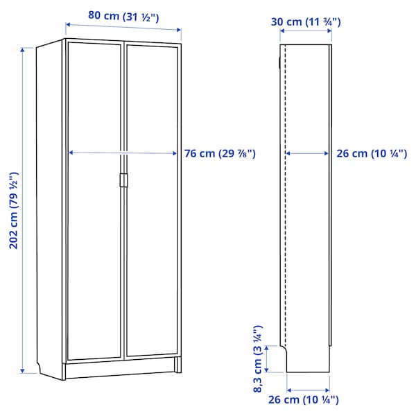 IKEA BILLY / HÖGBO bookcase w glass doors, black oak effect, 31 1/2x11 3/4x79 1/2 in , IKEA Sale | 46973MPDU