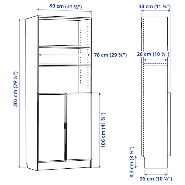 IKEA BILLY / HÖGBO bookcase w glass doors, white, 31 1/2x11 3/4x79 1/2 in , IKEA Sale | 79063DAXQ