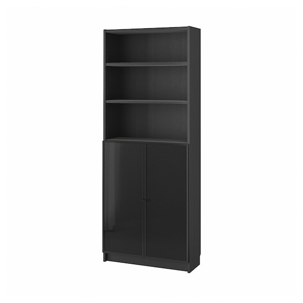 IKEA BILLY / HÖGBO bookcase w glass doors, black oak effect, 31 1/2x11 3/4x79 1/2 in , IKEA Sale | 60314FMTZ