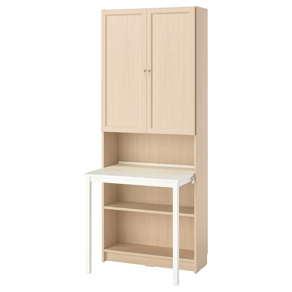 IKEA BILLY / OXBERG Bookcase with desk, birch effect/white, 31 1/2x79 1/2 in , IKEA Sale | 19283YVWU