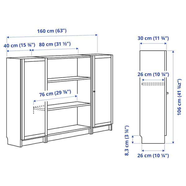 IKEA BILLY / OXBERG bookcase comb w doors, white, 63x41 3/4 in , IKEA Sale | 38712KMYW