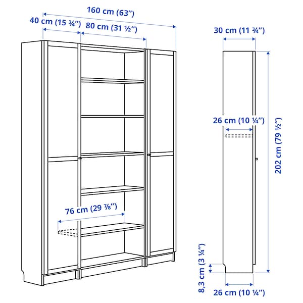 IKEA BILLY / OXBERG bookcase comb w glass doors, white, 63x79 1/2 in , IKEA Sale | 21853KWAS