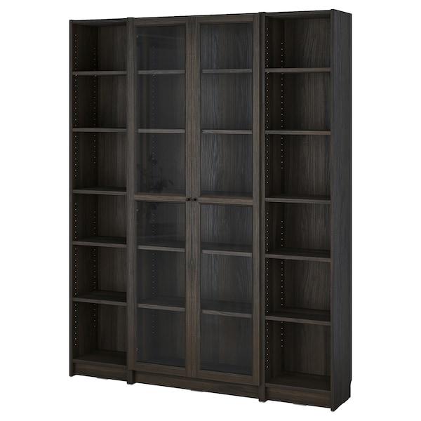 IKEA BILLY / OXBERG bookcase comb w glass doors, dark brown oak effect, 63x79 1/2 in , IKEA Sale | 03794DJMV