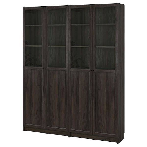 IKEA BILLY / OXBERG bookcase comb w panel/glass doors, dark brown oak effect, 63x11 3/4x79 1/2 in , IKEA Sale | 86341LIRV