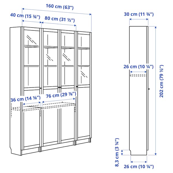 IKEA BILLY / OXBERG bookcase comb w panel/glass doors, white, 63x79 1/2 in , IKEA Sale | 23064BOVF