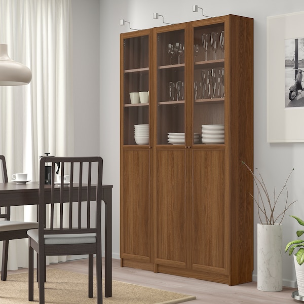 IKEA BILLY / OXBERG bookcase comb w panel/glass doors, brown walnut effect, 47 1/4x11 3/4x79 1/2 in , IKEA Sale | 62073NWGE