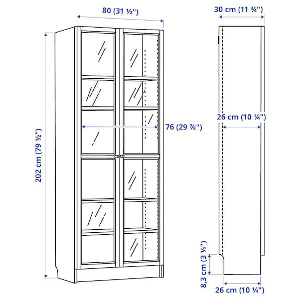 IKEA BILLY / OXBERG bookcase w glass doors, dark brown oak effect, 31 1/2x11 3/4x79 1/2 in , IKEA Sale | 38562GWRY