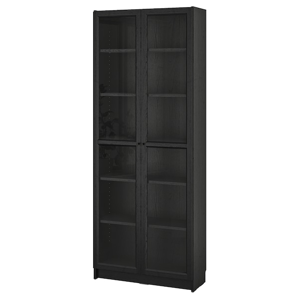 IKEA BILLY / OXBERG bookcase w glass doors, black oak effect, 31 1/2x11 3/4x79 1/2 in , IKEA Sale | 34062GDYJ