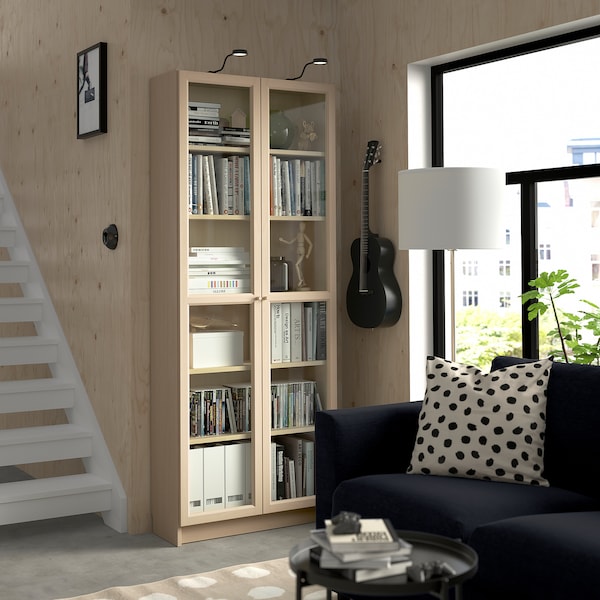 IKEA BILLY / OXBERG bookcase w glass doors, birch effect, 31 1/2x11 3/4x79 1/2 in , IKEA Sale | 92701JVTG