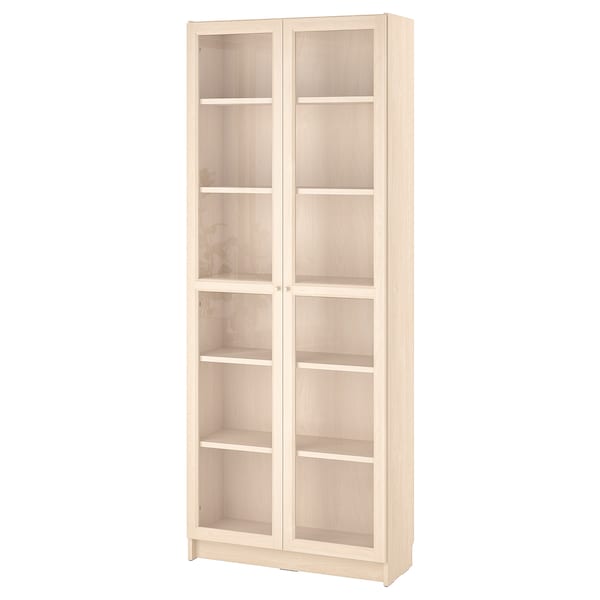 IKEA BILLY / OXBERG bookcase w glass doors, birch effect, 31 1/2x11 3/4x79 1/2 in , IKEA Sale | 92701JVTG