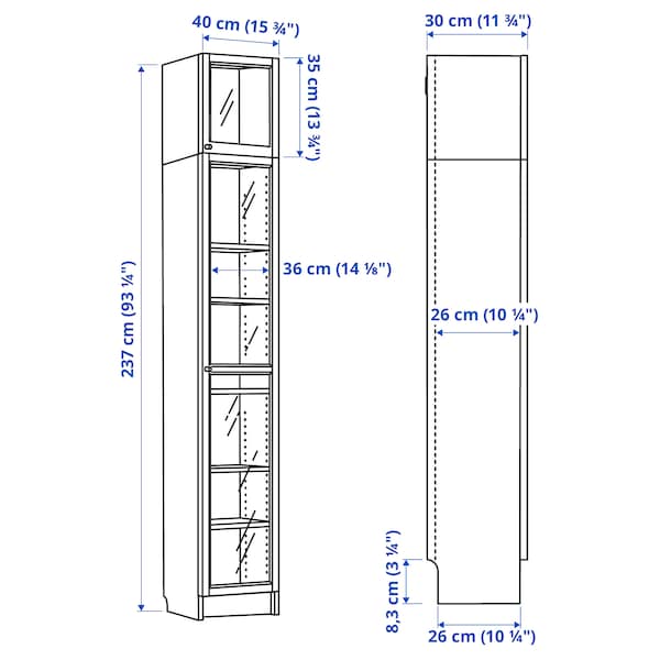 IKEA BILLY / OXBERG bookcase w glass doors/ext unit, oak effect, 15 3/4x11 3/4x93 1/4 in , IKEA Sale | 62875PGAC