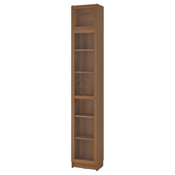 IKEA BILLY / OXBERG bookcase w glass doors/ext unit, brown walnut effect, 15 3/4x11 3/4x93 1/4 in , IKEA Sale | 48013OBKR