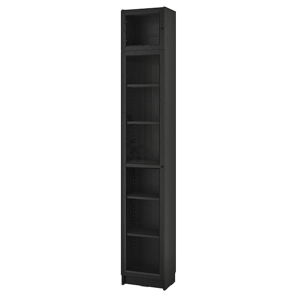 IKEA BILLY / OXBERG bookcase w glass doors/ext unit, black oak effect, 15 3/4x11 3/4x93 1/4 in , IKEA Sale | 54781MIRS