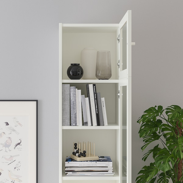 IKEA BILLY / OXBERG bookcase w hght ext ut/pnl/glss drs, white/glass, 15 3/4x11 3/4x93 1/4 in , IKEA Sale | 95216BKFZ