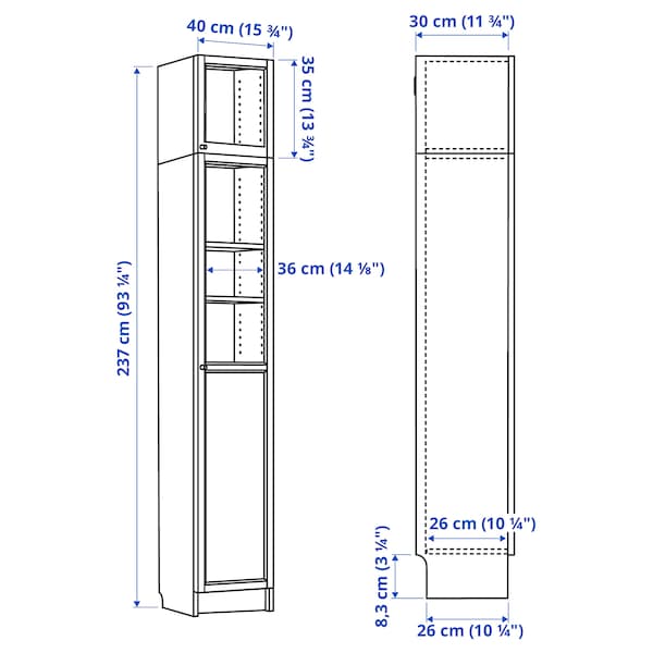 IKEA BILLY / OXBERG bookcase w hght ext ut/pnl/glss drs, white/glass, 15 3/4x11 3/4x93 1/4 in , IKEA Sale | 95216BKFZ