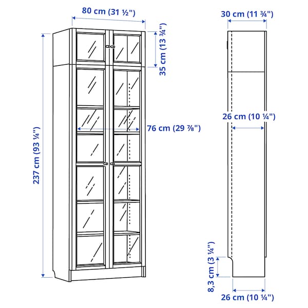 IKEA BILLY / OXBERG bookcase, white, 31 1/2x11 3/4x93 1/4 in , IKEA Sale | 17834EYLX