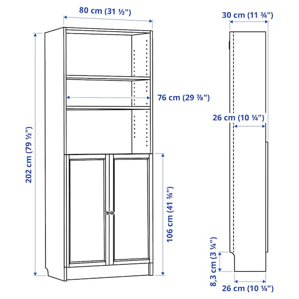 IKEA BILLY / OXBERG bookcase with doors, brown walnut effect, 31 1/2x11 3/4x79 1/2 in , IKEA Sale | 37162KITB