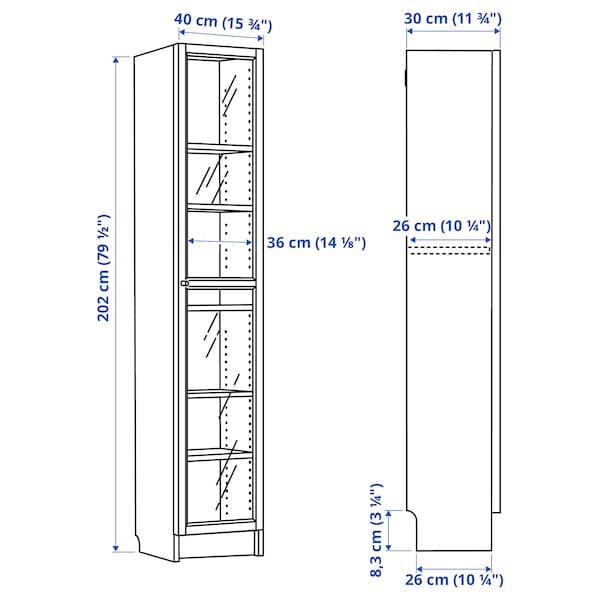 IKEA BILLY / OXBERG bookcase with glass-door, dark brown oak effect/clear glass, 15 3/4x11 3/4x79 1/2 in , IKEA Sale | 36740PCOS