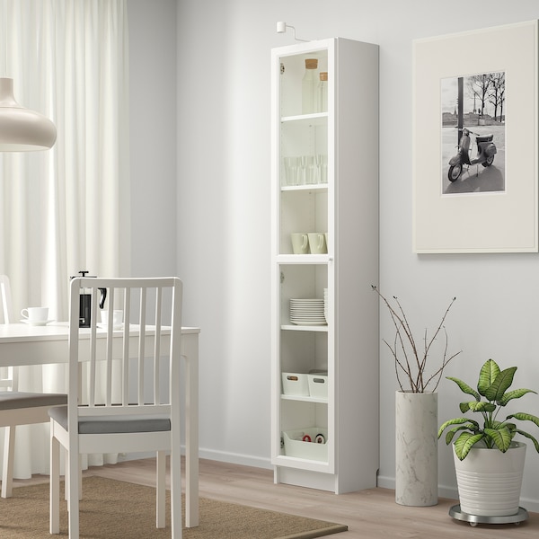 IKEA BILLY / OXBERG bookcase with glass-door, white/glass, 15 3/4x11 3/4x79 1/2 in , IKEA Sale | 04813ZYES