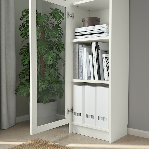 IKEA BILLY / OXBERG bookcase with glass-door, white/glass, 15 3/4x11 3/4x79 1/2 in , IKEA Sale | 04813ZYES